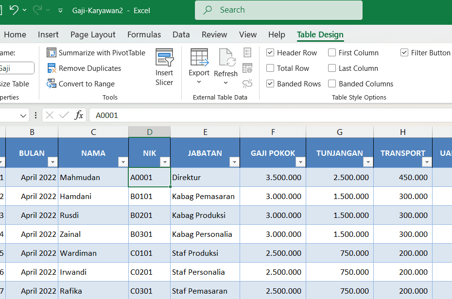 cara membuat tabel di excel