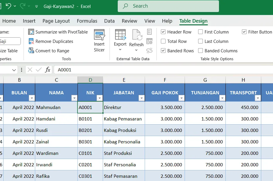 cara membuat tabel di excel