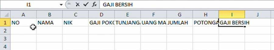 Praktik Membuat Tabel di Excel untuk Pemula 2 mengisi sel judul kolom tabel di Excel