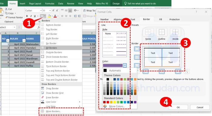 Praktik Membuat Tabel di Excel untuk Pemula 6 kustom border tabel di excel