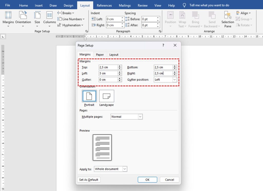 Panduan Belajar Mengetik di Word - Membuat Surat Keterangan 5 menentukan-margin-kustom