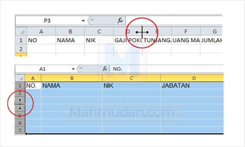 Praktik Membuat Tabel di Excel untuk Pemula 3 Menyesuaikan lebar kolom dan tinggi baris tabel