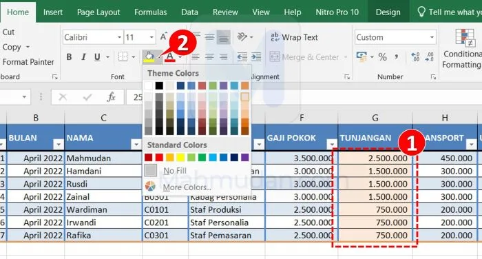 memberi warna sel