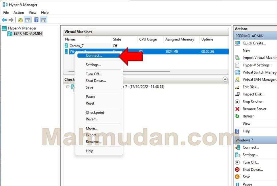 Cara Membuat Mesin Virtual Windows-7 dengan Hyper-V 18 Menghubungkan dengan Mesin Virtual