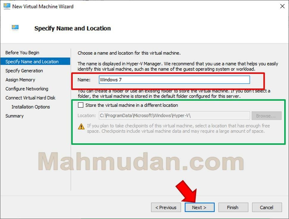 Cara Membuat Mesin Virtual Windows-7 dengan Hyper-V 4 menentukan nama mesin virtual