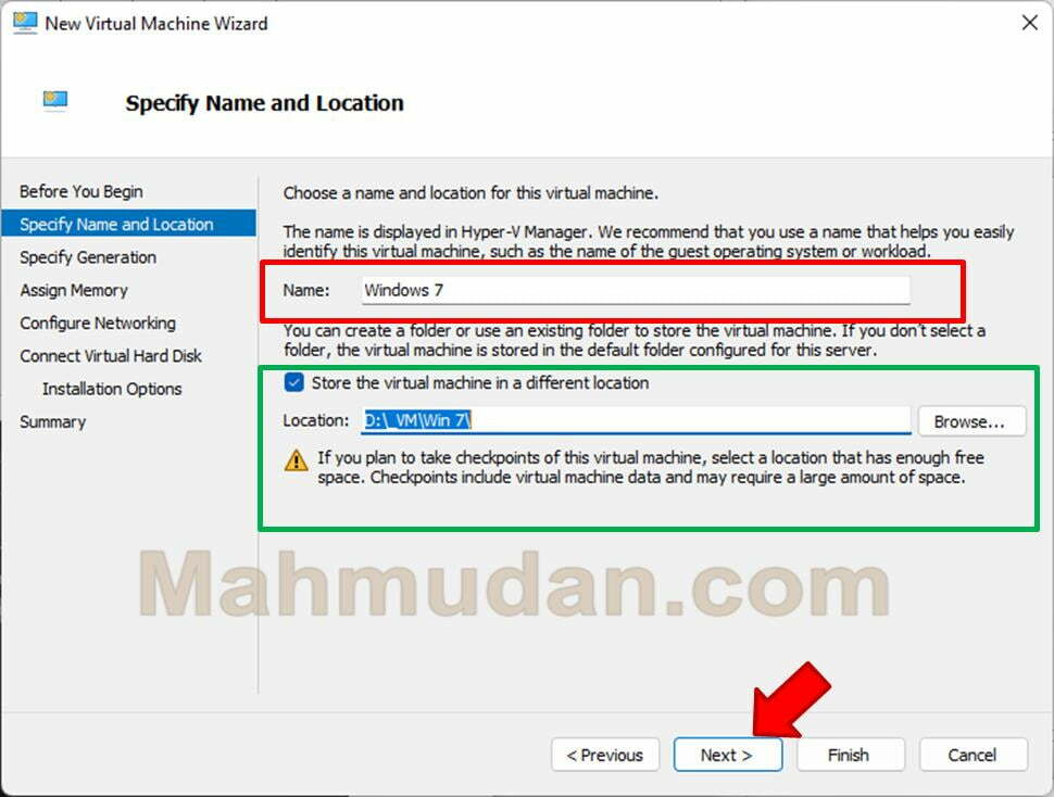 Cara Membuat Mesin Virtual Windows-7 dengan Hyper-V 5 pilih lokasi mesin virtual
