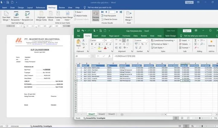 membuat mail merge Word dengan data Excel