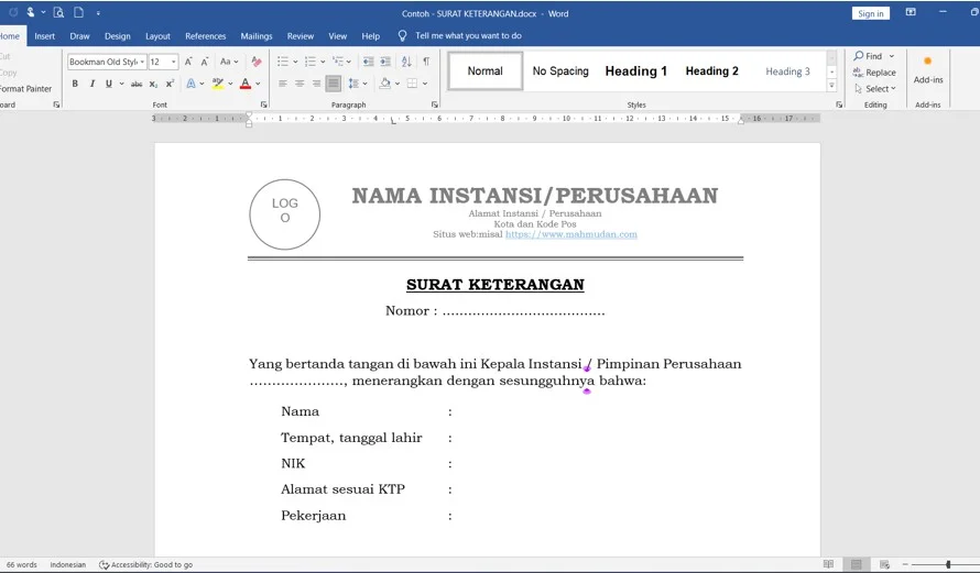 contoh surat keterangan