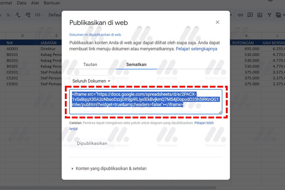 Tricks to display Excel Tables on Web Pages - 6 Practical Steps 6 salin kode semat