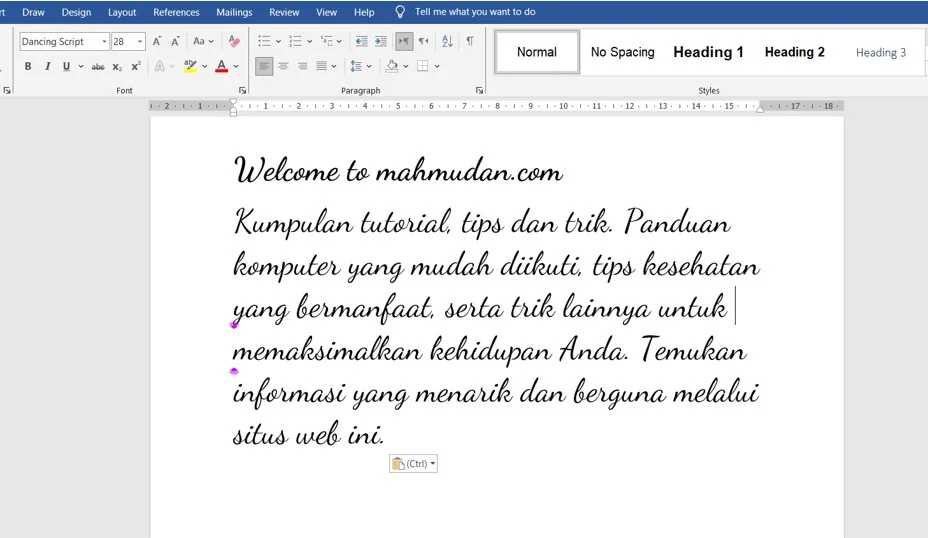 tulisan tangan di word