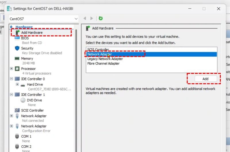 How to Create a CentOS-7 Virtual Machine with Hyper-V 16 add hardware virtual machine