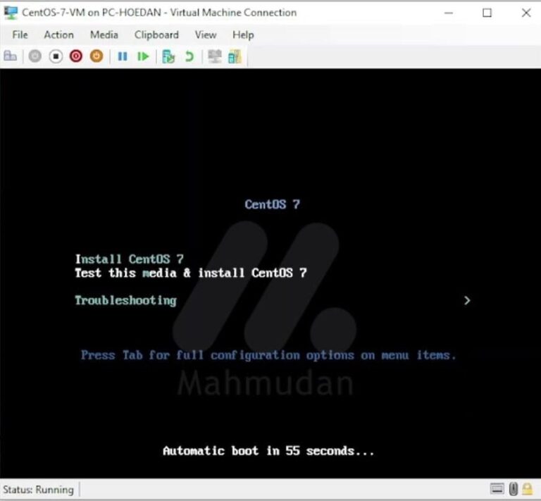Cara Membuat Mesin Virtual CentOS-7 dengan Hyper-V 1 mesin virtual CentOS-7 status berjalan