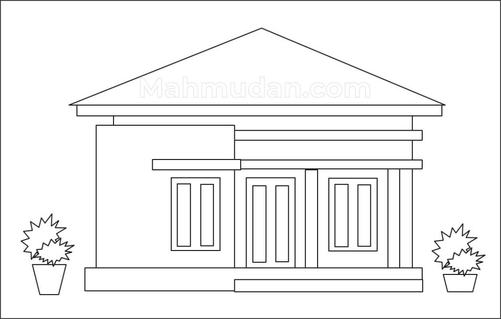 Gambar Rumah Simpel Gratis - 6 Bahan Mewarnai Anak TK 3 gambar rumah simpel polos 1- bahan mewarnai anak