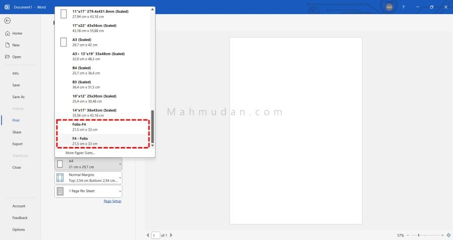 Cara Menambahkan Ukuran Kertas F4-Folio (Word/Excel) - Berbagai Printer 10 ukuran kertas F4 di Word