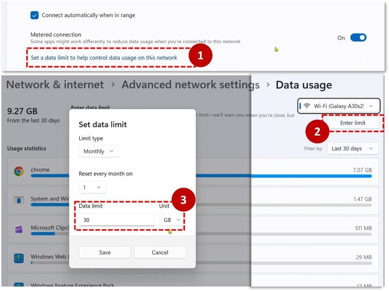 Saving Internet Data in Windowsengawithngkeasy steps tetapkan batas data internet
