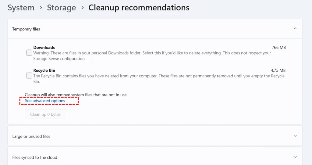 Cara Membersihkan File Sampah di Windows 11 secara Otomatis dan Aman 5 lihat opsi lanjutan