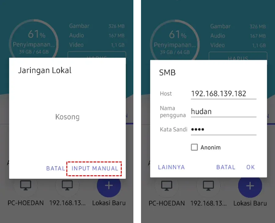 input username dan password login