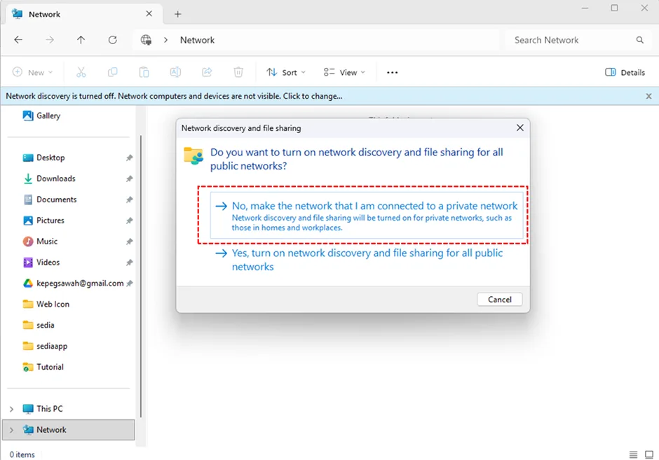 turn on network discovery