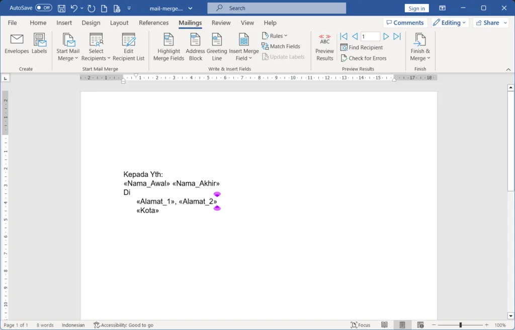 Cara Membuat Mail Merge Sederhana di Word 2021 14 Mail Merge Sederhana