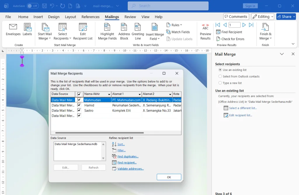 Mail Merge Sederhana