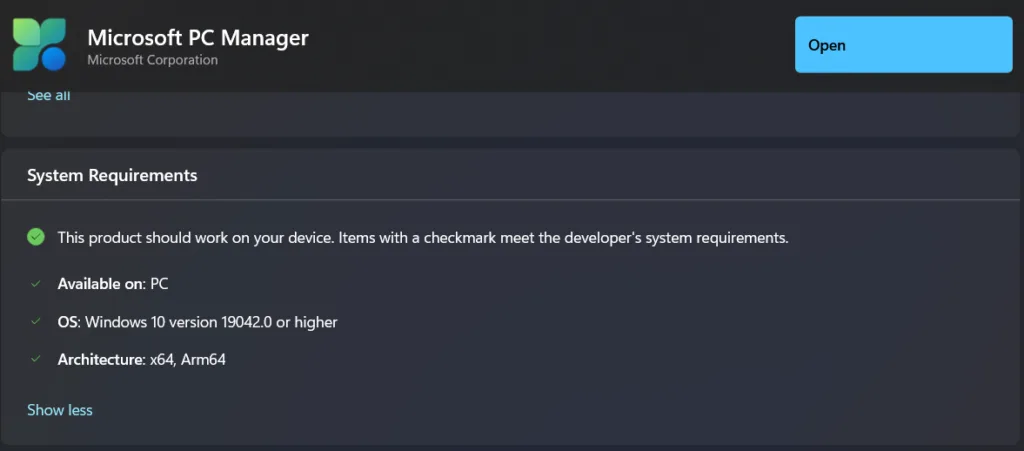 Microsoft PC Manager in Store