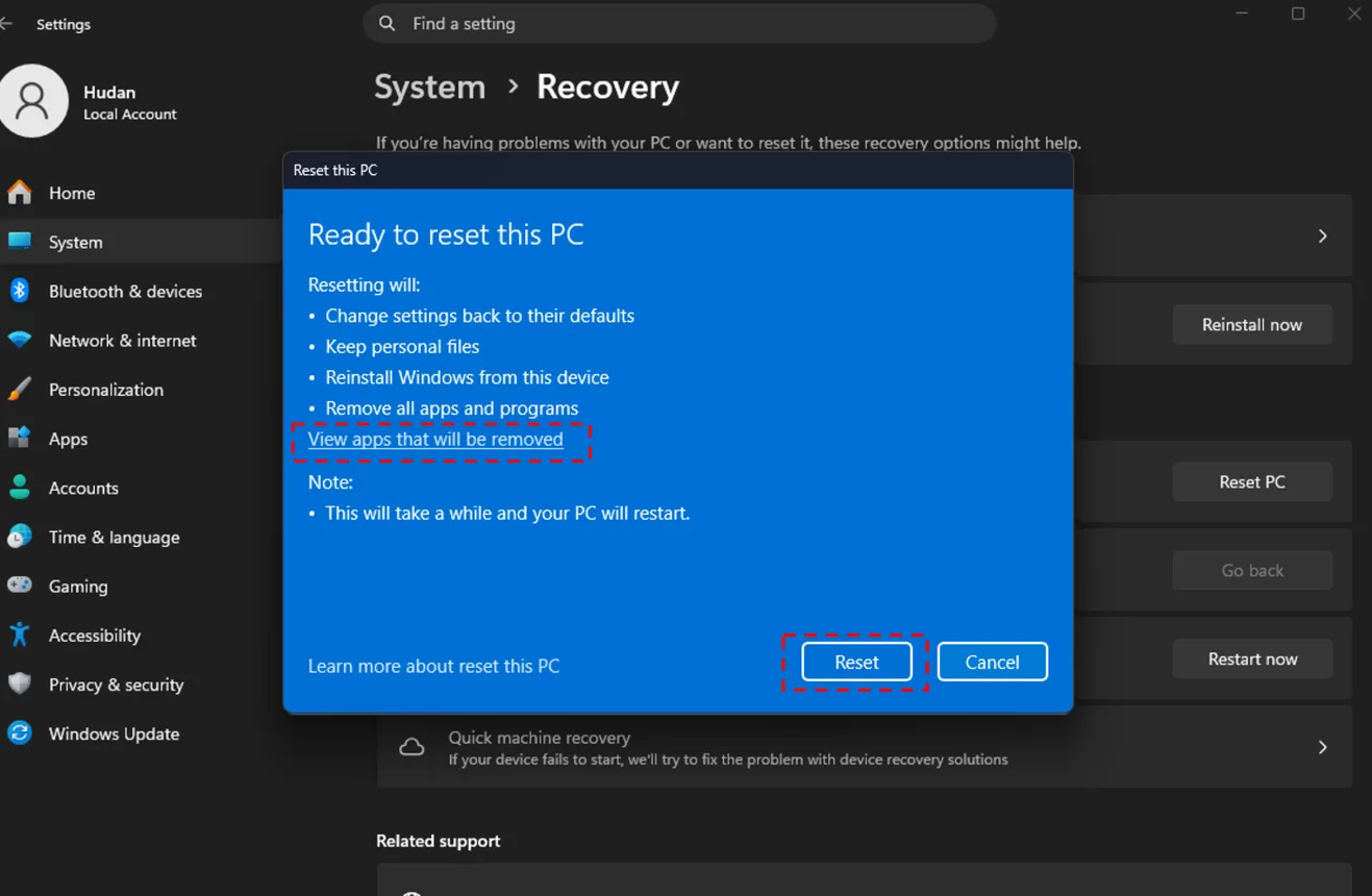 Confirm Reset-PC