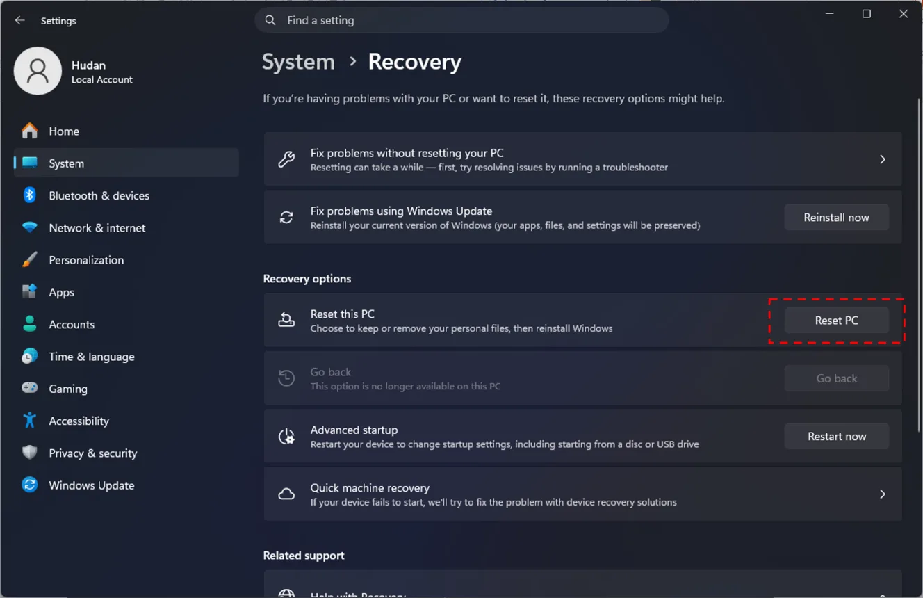 Install ulang Windows-11 Reset This PC