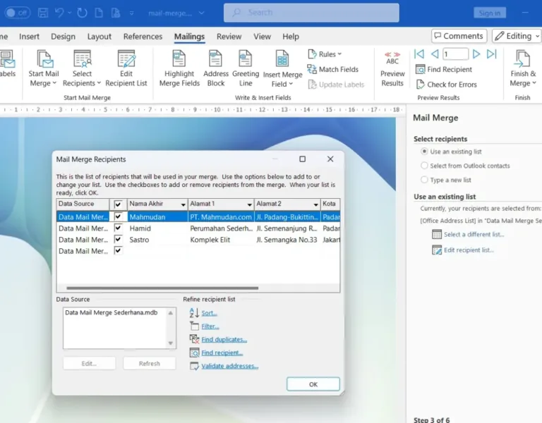 Mail Merge Sederhana