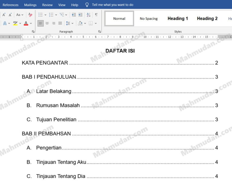 Tutor Gratis 6 daftar isi otomatis di microsoft word