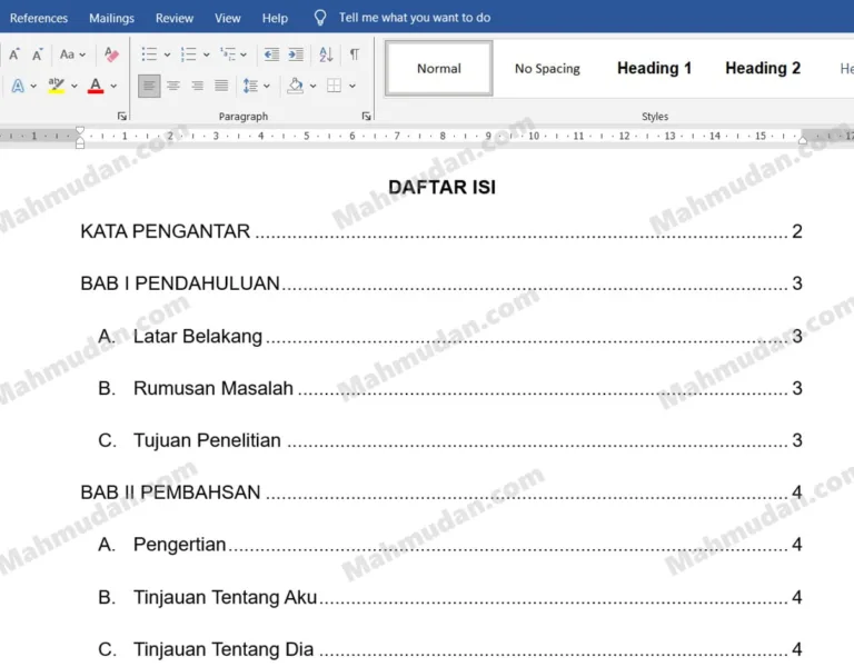 daftar isi otomatis di microsoft word